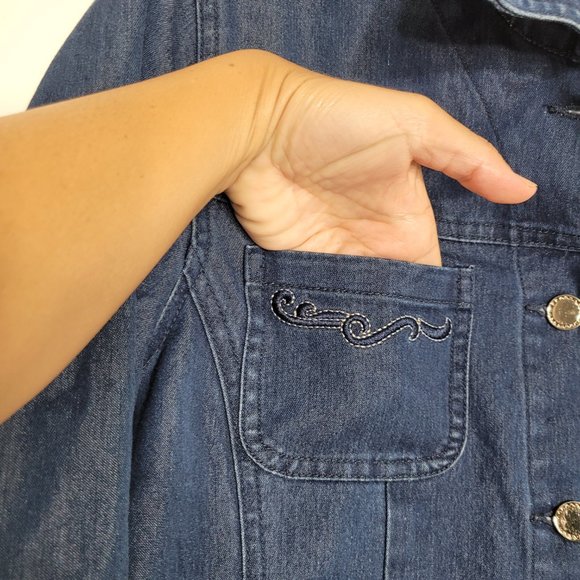 Haggar Petite Matching Denim Blue Jeans Cowboy Tuxedo Jean Jacket Cotton Blend - Picture 4 of 15